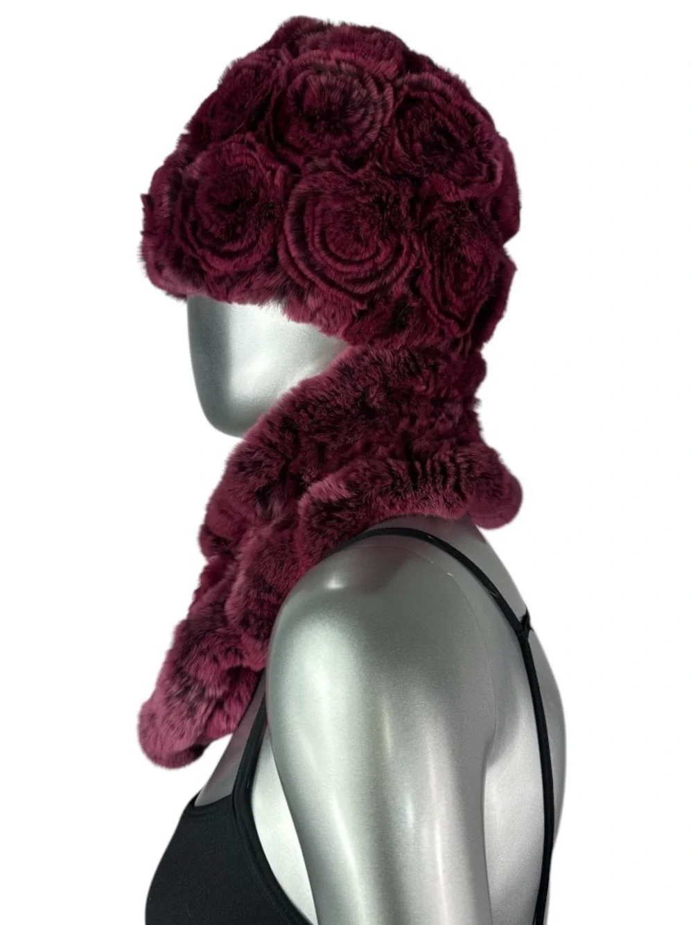 Rose REX RABBIT Hat and Scarf w/Rosettes, One Size 21”-23” w/Stretch, Certified
